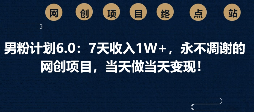 男粉计划6.0：7天收入1W+，永不凋谢的网创项目，当天做当天变现！-万图副业网
