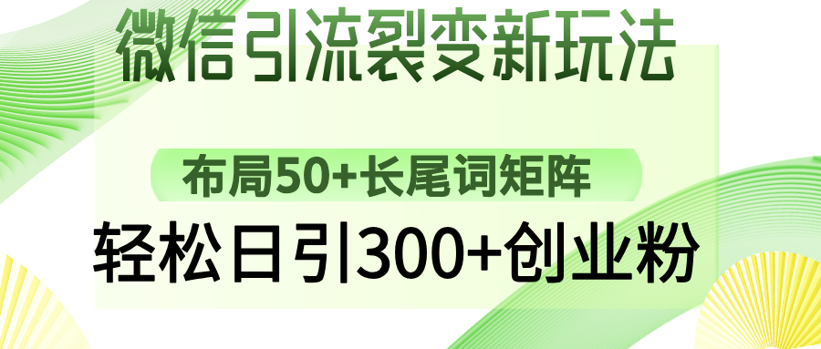微信引流裂变新玩法：布局50+长尾词矩阵，轻松日引300+创业粉-万图副业网