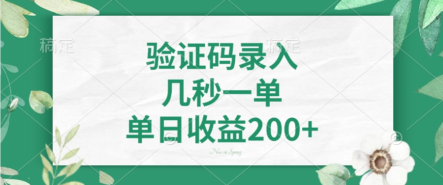 验证码录入，看图识字，几秒一单，单日收益200+-万图副业网