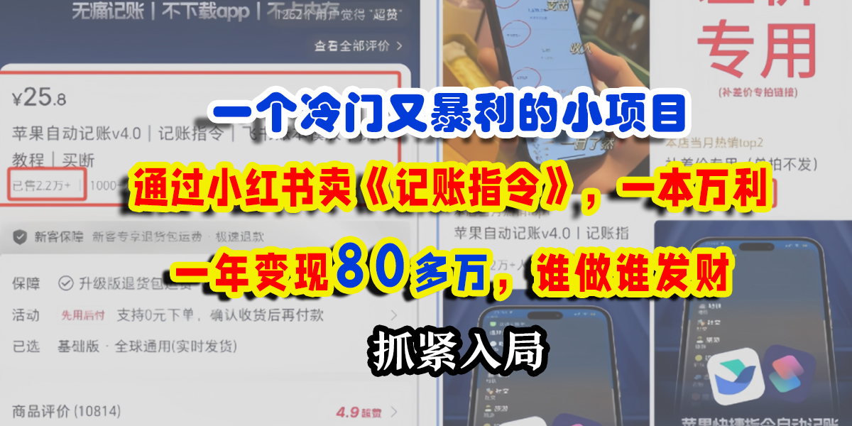 一个冷门又暴利的小项目，通过小红书卖《记账指令》，一本万利，一年变现80多万，谁做谁发财-万图副业网