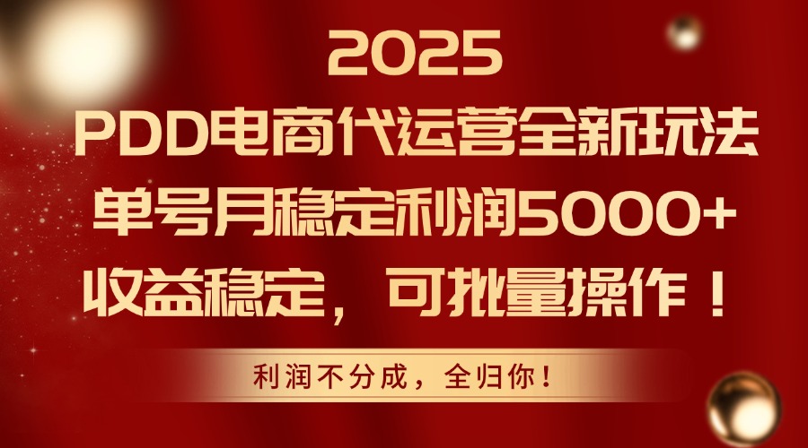 2025 PDD电商代运营全新玩法，单号月稳定利润5000+，收益稳定，可批量操作！-万图副业网
