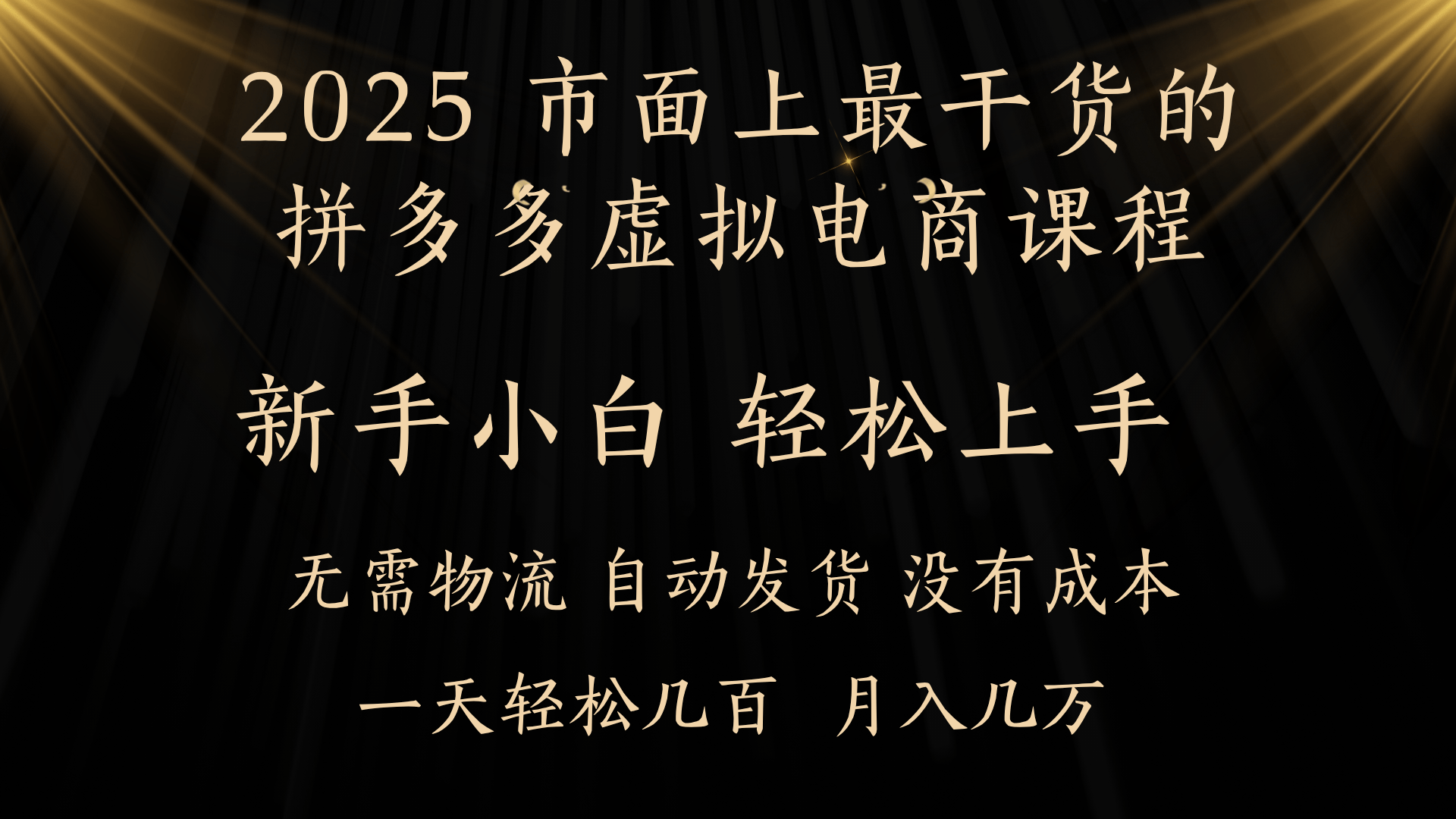 25年最干货的拼多多虚拟电商课程，小白轻松上手，月入过万只是门槛！虚拟电商，如皓月见青天！-万图副业网