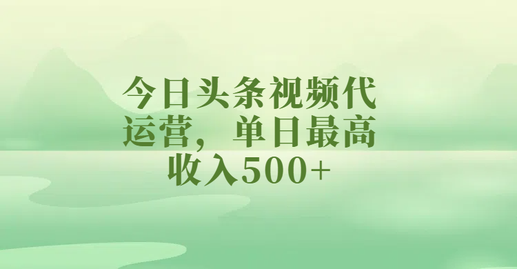 今日头条视频代运营，单日最高收入500+-万图副业网
