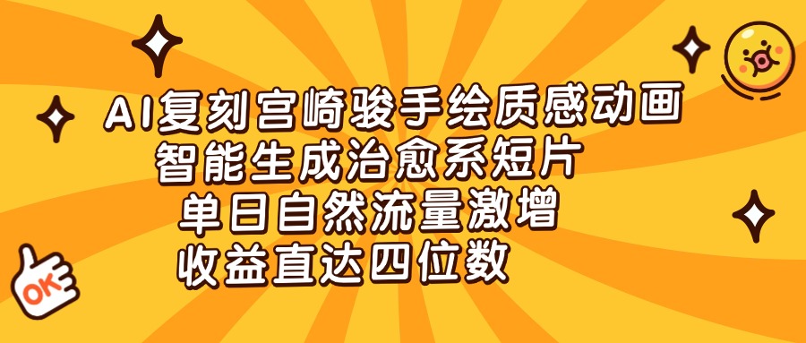 AI复刻宫崎骏手绘质感动画，智能生成治愈系短片，单日自然流量激增，收益直达四位数-万图副业网