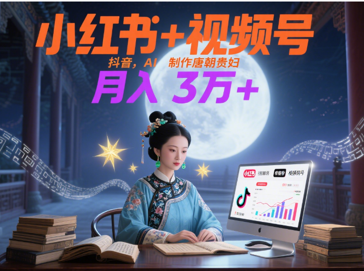 小红书+视频号+抖音，AI轻松制作唐朝贵妇IP，毒鸡汤、励志、减肥瘦身、养生赛道轻松切入，每天30分钟，轻松产出N条，月入3万+ -万图副业网