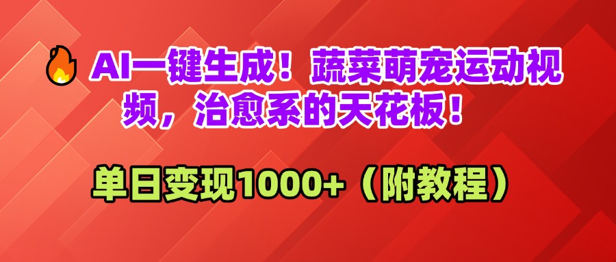 AI一键生成！蔬菜萌宠运动视频，治愈系的天花板！单日变现1000+（附教程）-万图副业网
