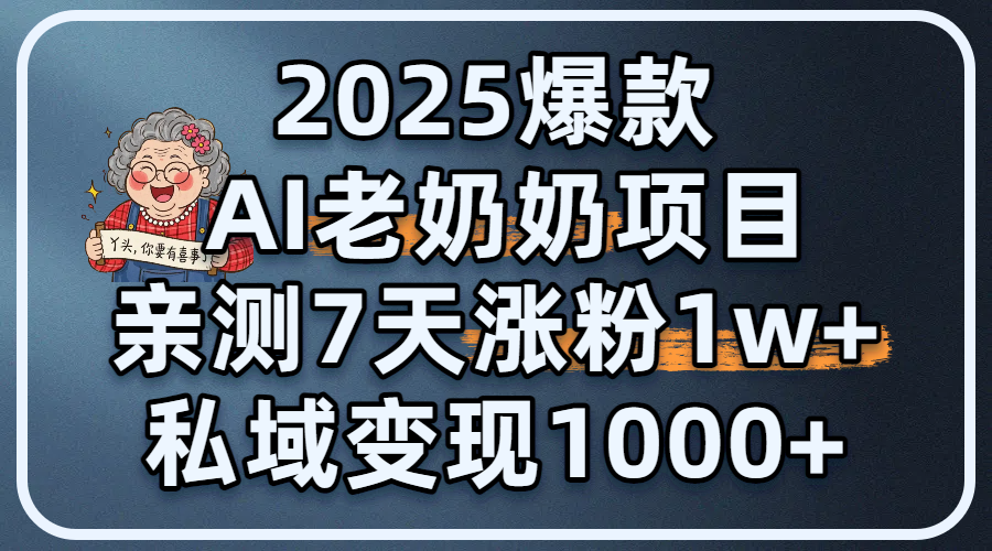 2025爆款 AI 老奶奶项目：亲测 7 天涨粉 1W+，私域变现 1000+-万图副业网