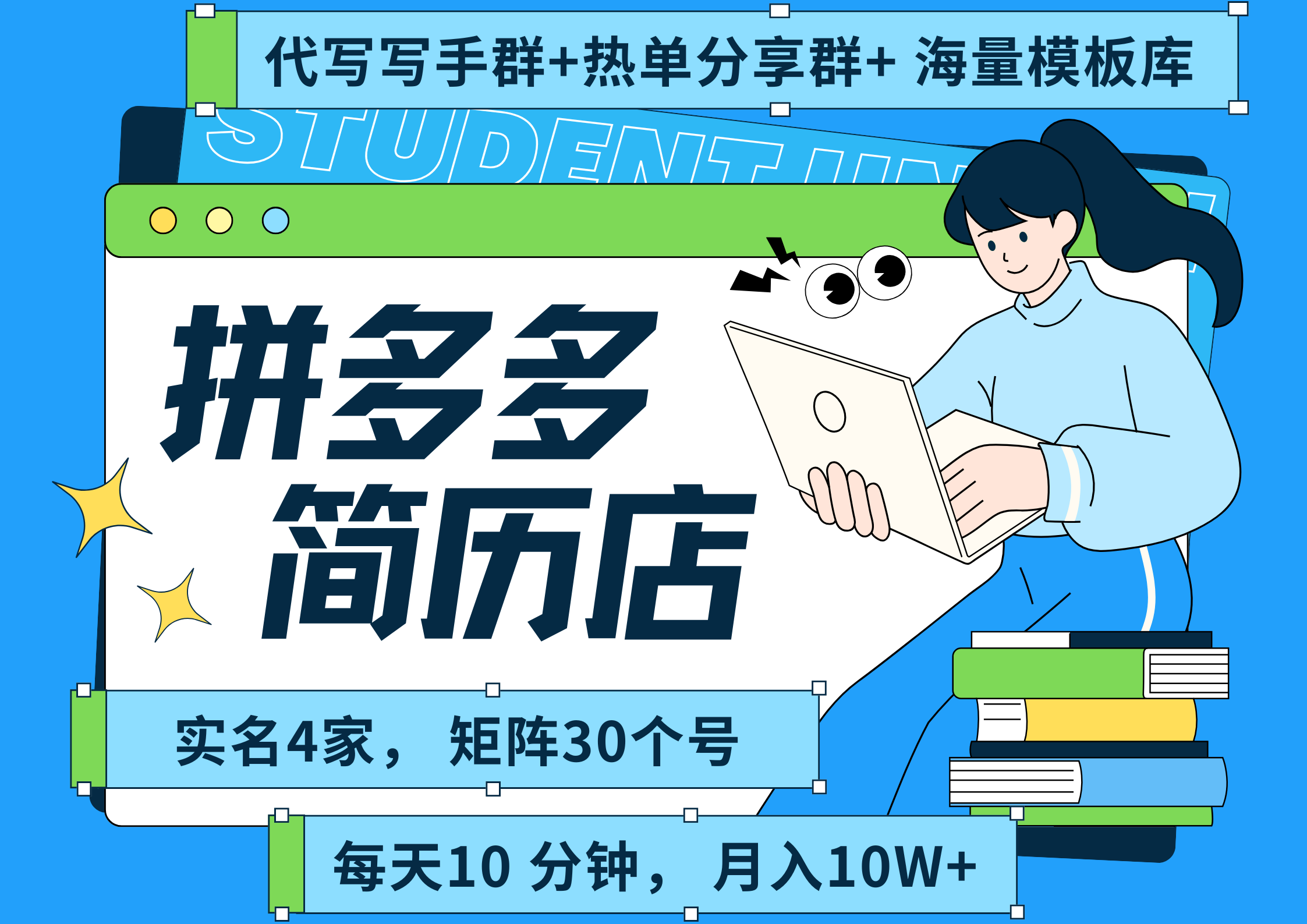 拼多多 虚拟资料 简历 海报代写 全SOP流程 毫无保留分享（含后端资料以及代写渠道）每天十分钟 每人实名四个店  矩阵30个账号  轻轻松松 月入10W-万图副业网