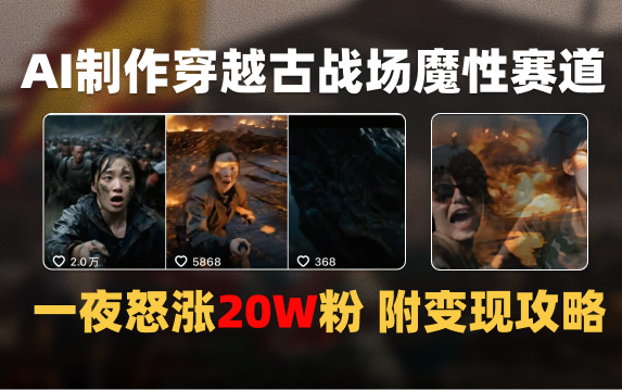 AI制作穿越古战场视频一夜涨粉20W保姆级教学（附AI变现指南）-万图副业网