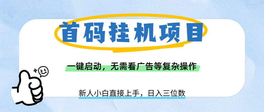 首码挂机项目，一键启动，无需看广告等复杂操作，新手小白日入三位数-万图副业网