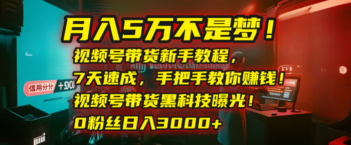 月入5万不是梦！视频号带货新手教程，7天速成，手把手教你赚钱！视频号带货黑科技曝光！0粉丝日入3000+-万图副业网