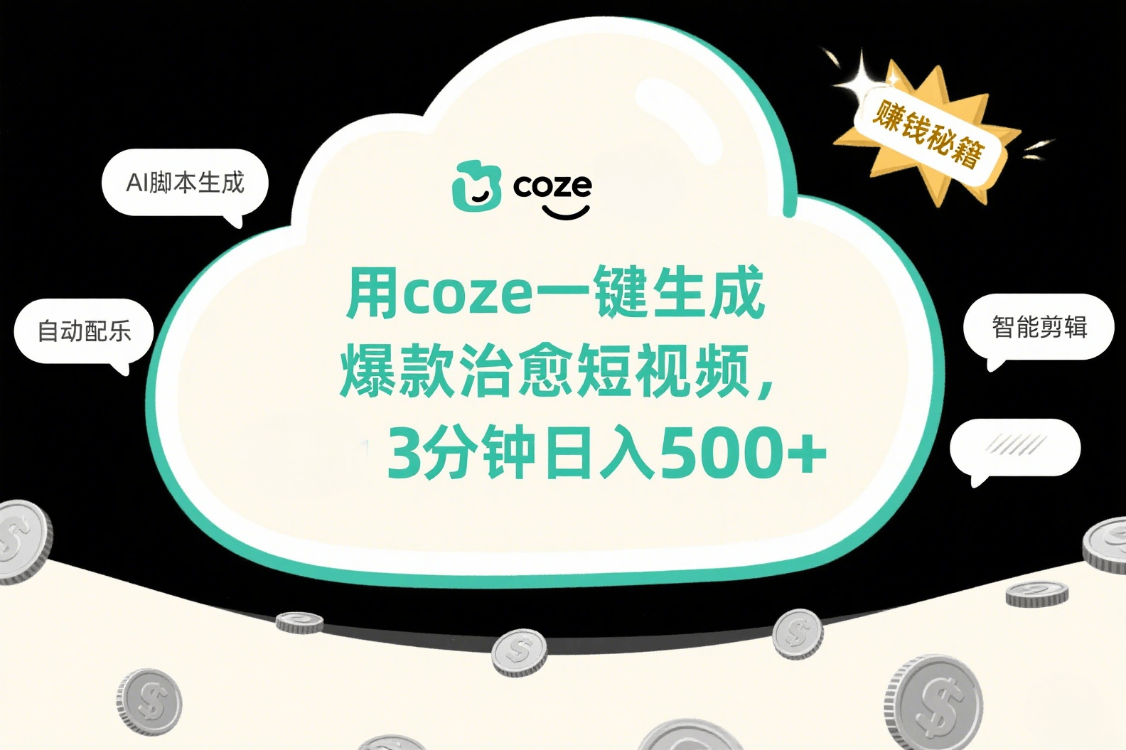 用coze一键生成爆款治愈短视频，3分钟日入500+-万图副业网