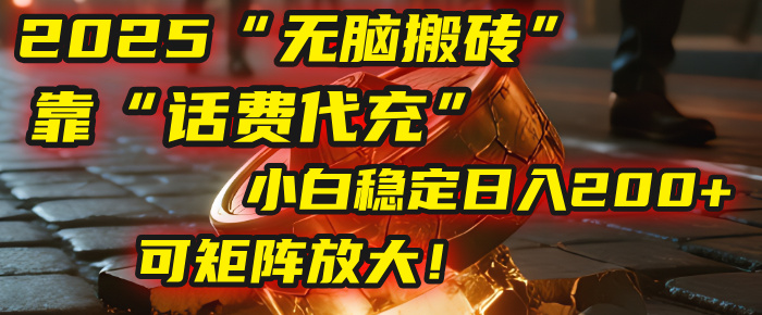 无脑搬砖项目：靠“话费代充”，小白稳定日入200+，可矩阵放大！-万图副业网