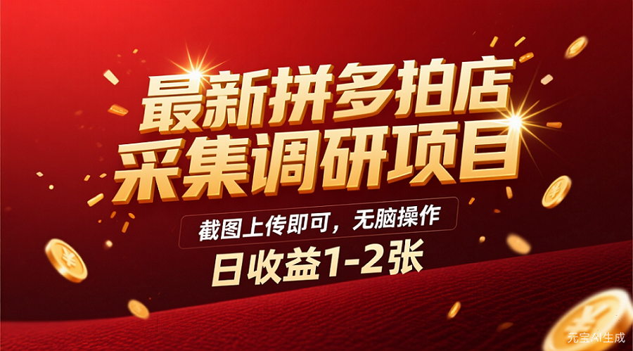 最新拼多多拍店采集调研项目,截图上传即可,无脑操作,日收益1-2张-万图副业网